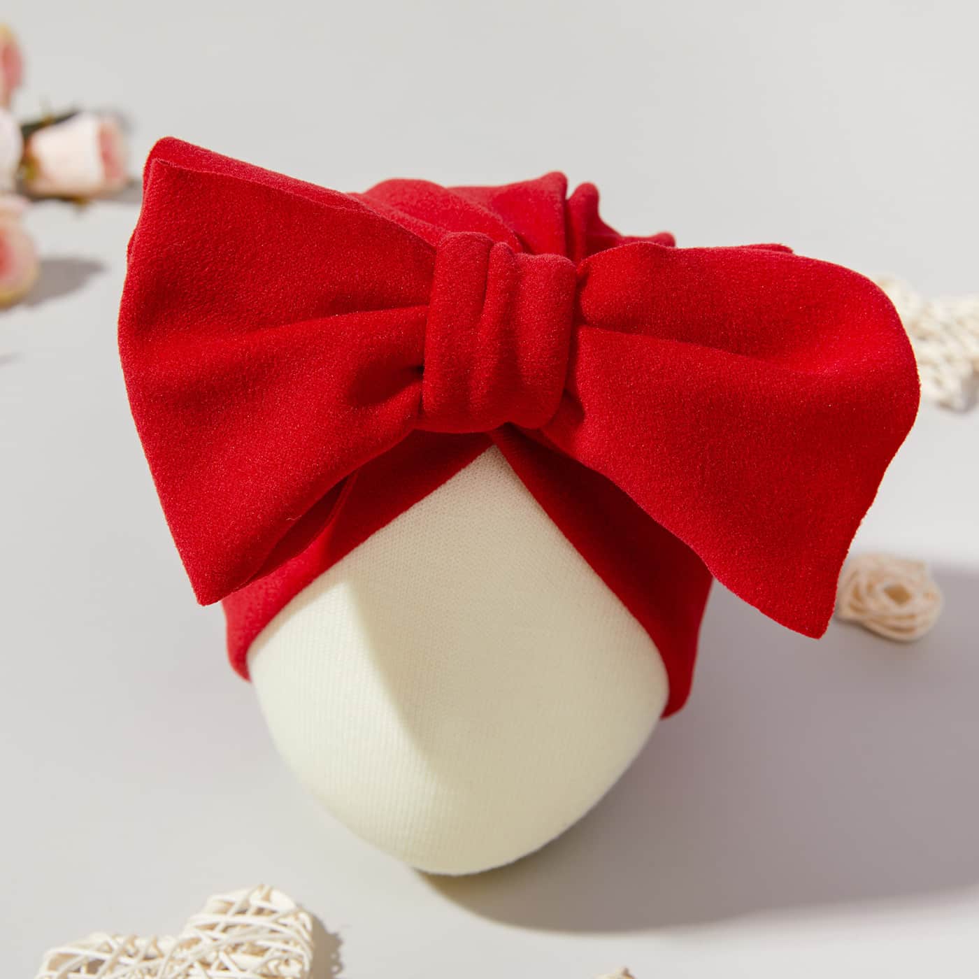 Turban Catifea Cu Fundita Rosu - 0-3 ani - poza 3