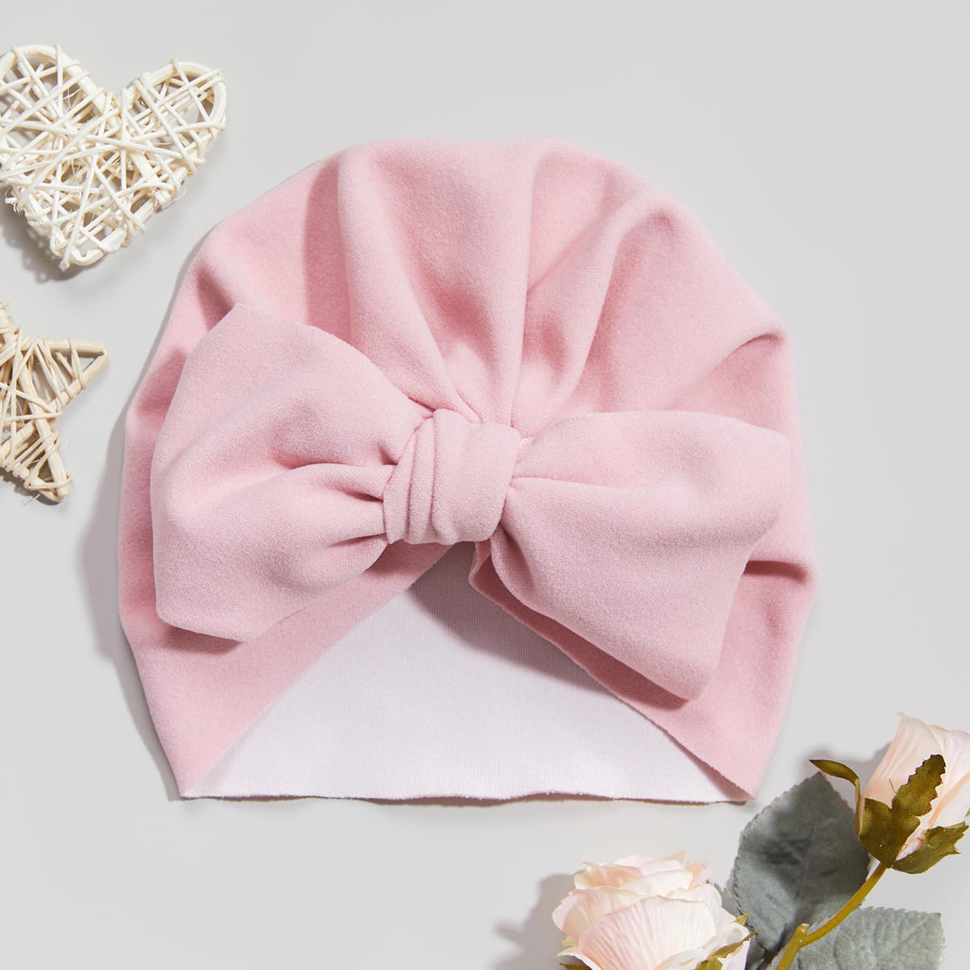 Turban Catifea Cu Fundita Roz - 0-3 ani - poza 1