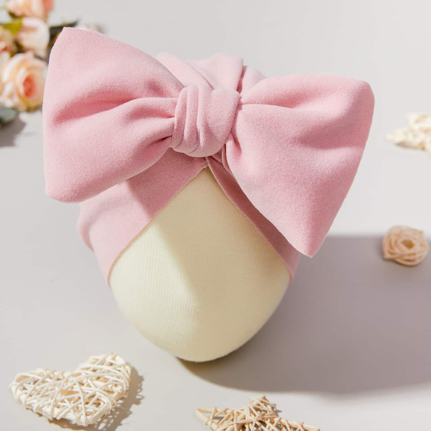 Turban Catifea Cu Fundita Roz - 0-3 ani - poza 4