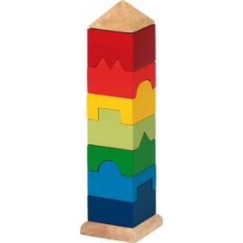 Turnulet din lemn de stivuit, 9 piese, colorat, 2 ani+, coordonare ochi-mana, Goki GOKI58893