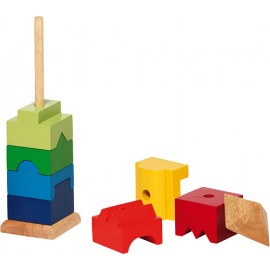 Turnulet din lemn de stivuit, 9 piese, colorat, 2 ani+, coordonare ochi-mana, Goki GOKI58893 - poza 2