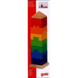 Turnulet din lemn de stivuit, 9 piese, colorat, 2 ani+, coordonare ochi-mana, Goki GOKI58893 - poza 3