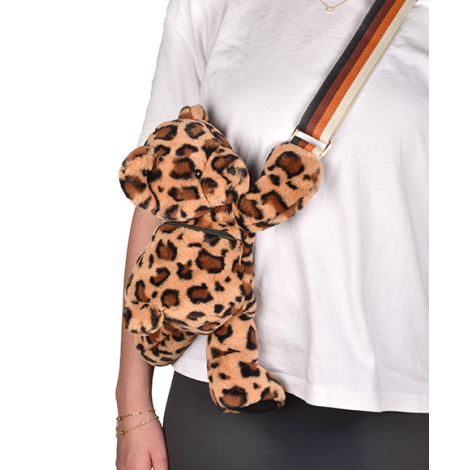 Ursulet din plus - geanta crossbody adorabila, 30 cm, imprimeu leopard - poza 1