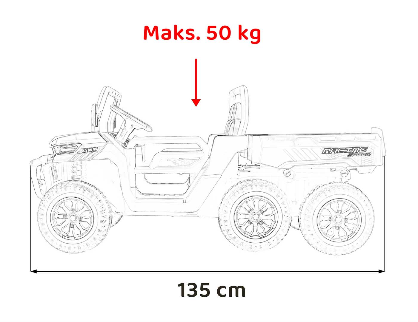 UTV eIectric pentru copii cu 2 locuri Farmer Truck XXL 900 12V 200W 4x4 (623B) Rosu - Autokids.ro - poza 4