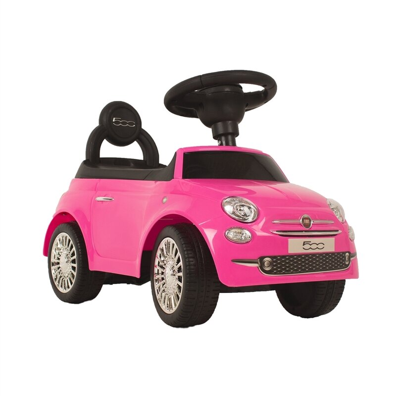 Vehicul ride-on, BabyTrold, Model Fiat 500, Cu muzica si claxon, Spatiu pentru depozitare, 61x28x29 cm, 12 luni+, Roz
