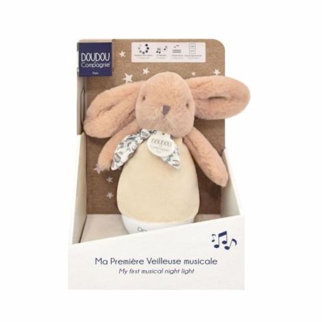 Veioza muzicala iepuras pufos, 16 cm, bej - poza 2