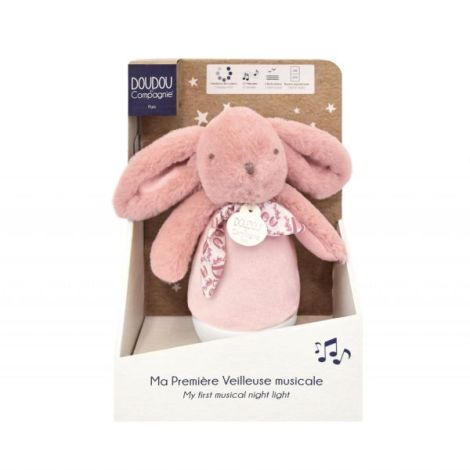 Veioza muzicala iepuras pufos, 16 cm, roz - poza 2