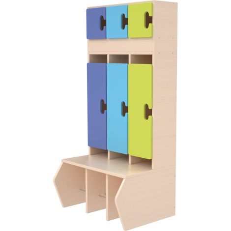 Vestiar Chameleon pentru gradinita, 3 compartimente, culoare alb, usi albastru-verde cu inchidere silentioasa - poza 2