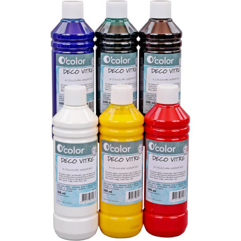 Vopsea lavabila pentru pictura pe sticla, set de 6 culori
