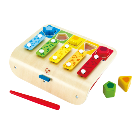 Xilofon cu 5 taste si Puzzle forme si culori, din lemn, 12luni+, Hape - poza 1