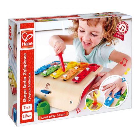 Xilofon cu 5 taste si Puzzle forme si culori, din lemn, 12luni+, Hape - poza 2