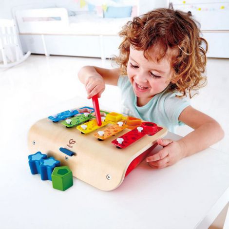 Xilofon cu 5 taste si Puzzle forme si culori, din lemn, 12luni+, Hape - poza 4