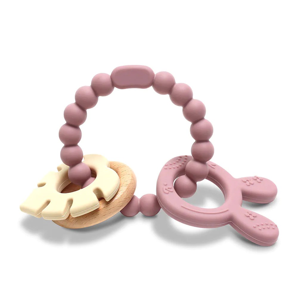 Zornaitoare cu jucarie pentru dentitie bebelusi Lorelli Baby Care Iepuras Deep Pink - poza 1