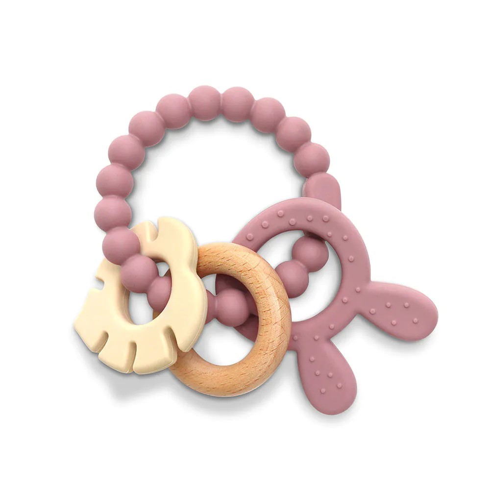 Zornaitoare cu jucarie pentru dentitie bebelusi Lorelli Baby Care Iepuras Deep Pink - poza 3